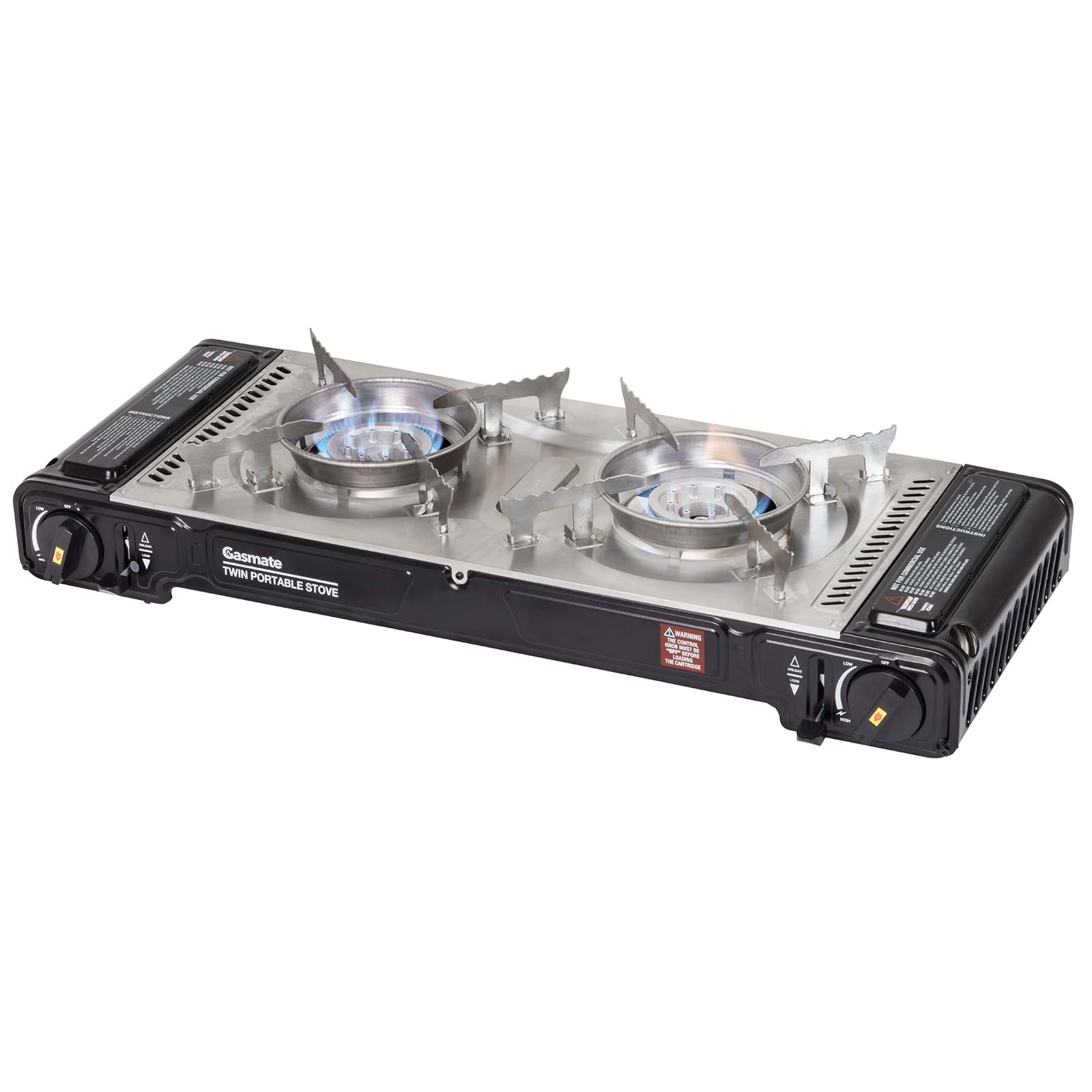 Gasmate Travelmate II Deluxe Twin Butane Stove Black with S/S Spill